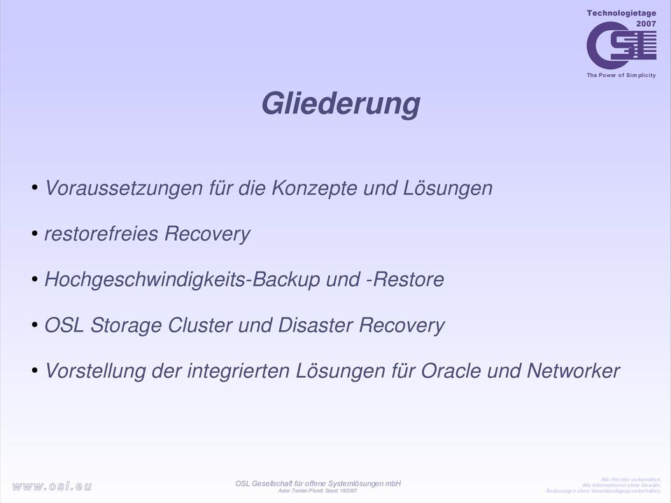 -Restore OSL Storage Cluster und Disaster Recovery