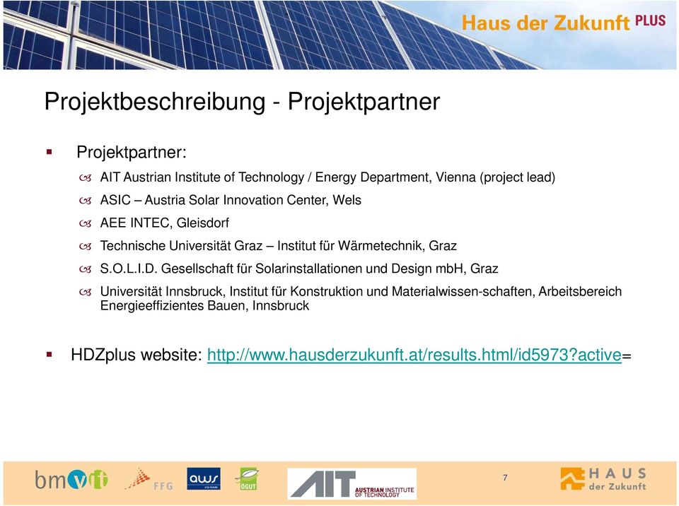 Gesellschaft für Solarinstallationen und Design mbh, Graz Universität Innsbruck, Institut für Konstruktion und