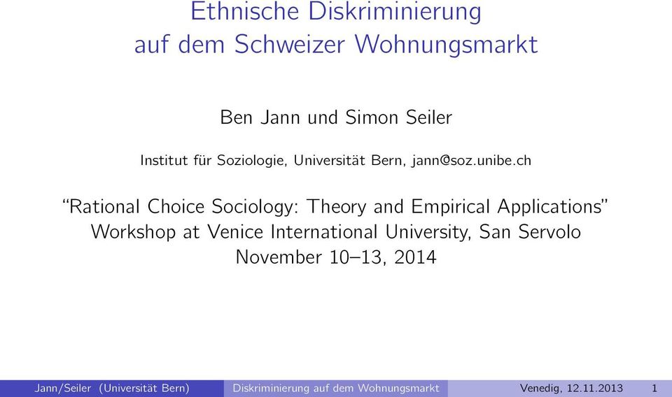 ch Rational Choice Sociology: Theory and Empirical Applications Workshop at Venice