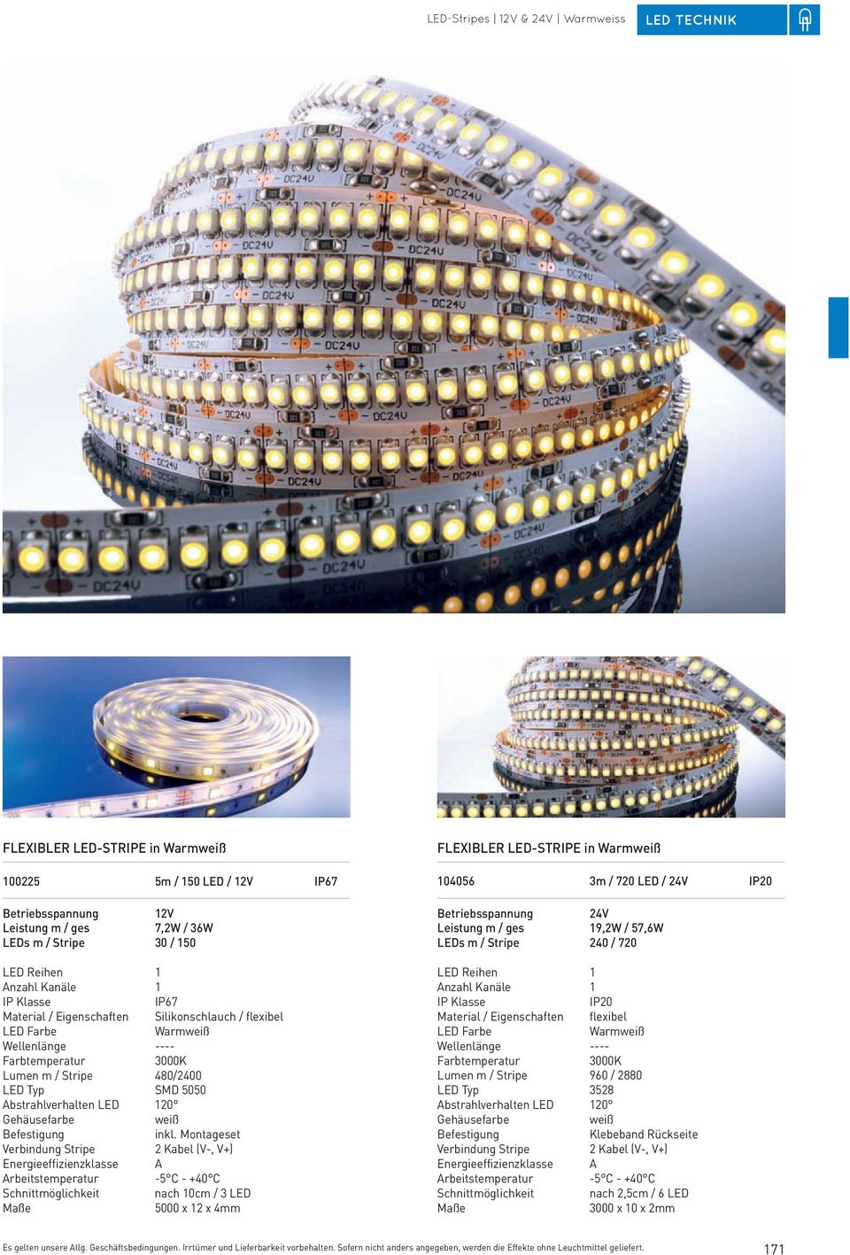 Montageset 2 Kabel (V-, V+) Schnittmöglichkeit nach 10cm / 3 LED 5000 x 12 x 4mm FLEXIBLER LED-STRIPE in Warm 104056 3m / 720 LED / Leistung m / ges 19,2W / 57,6W LEDs m / Stripe 240 / 720 Anzahl
