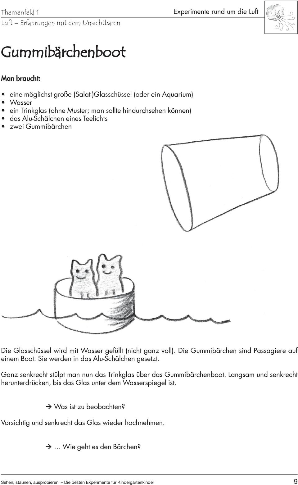 Die Gummibärchen sind Passagiere auf einem Boot: Sie werden in das Alu-Schälchen gesetzt. Ganz senkrecht stülpt man nun das Trinkglas über das Gummibärchenboot.
