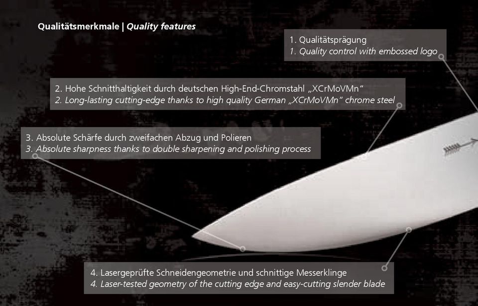 Long-lasting cutting-edge thanks to high quality German XCrMoVMn chrome steel 3.