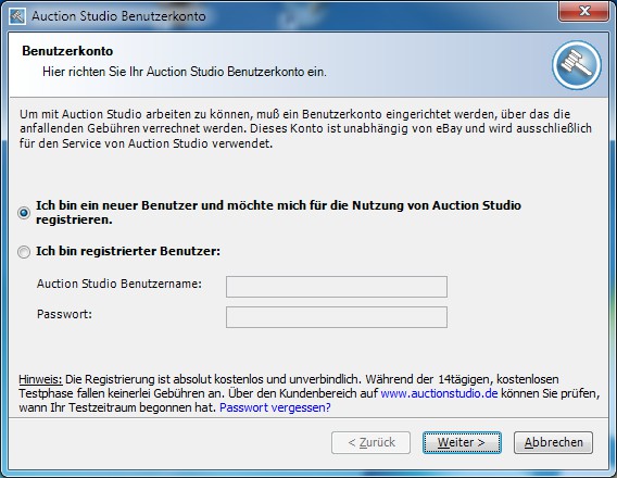 Um AuktionStudio benutzen zu können,