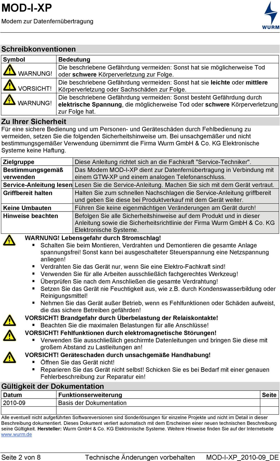 Die beschriebene Gefährdung vermeiden: Sonst besteht Gefährdung durch WARNUNG! elektrische Spannung, die möglicherweise Tod oder schwere Körperverletzung zur Folge hat.