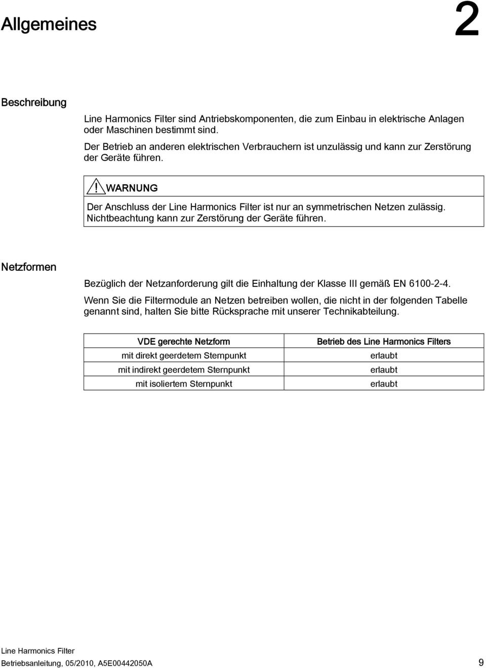 Nichtbeachtung kann zur Zerstörung der Geräte führen. Netzformen Bezüglich der Netzanforderung gilt die Einhaltung der Klasse III gemäß EN 6100-2-4.