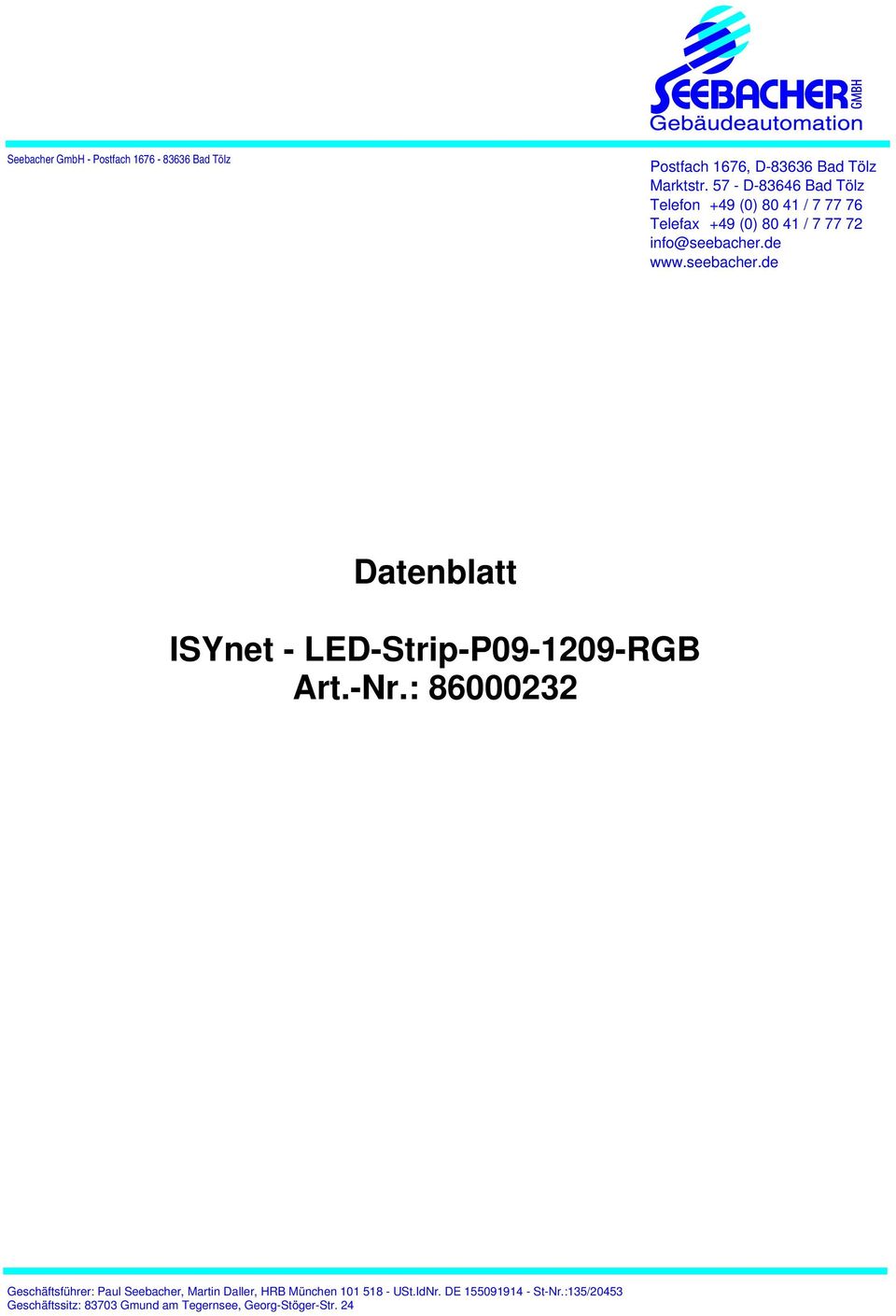 seebacher.de Datenblatt ISYnet - LED-Strip-P09-1209-RGB Art.-Nr.