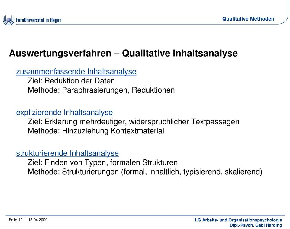 widersprüchlicher Textpassagen Methode: Hinzuziehung Kontextmaterial strukturierende Inhaltsanalyse Ziel: