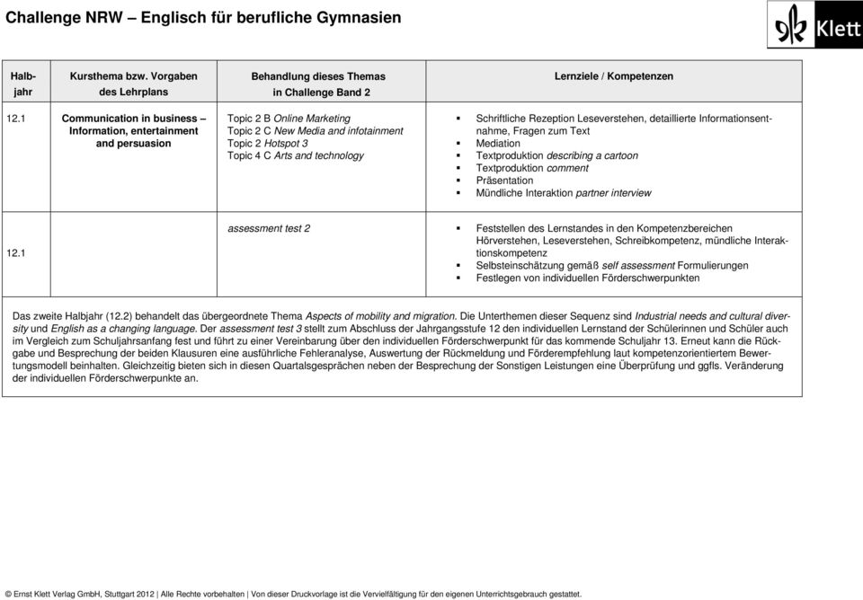 1 assessment test 2 Feststellen des Lernstandes in den Kompetenzbereichen Hörverstehen, Leseverstehen, Schreibkompetenz, mündliche Interaktionskompetenz Selbsteinschätzung gemäß self assessment