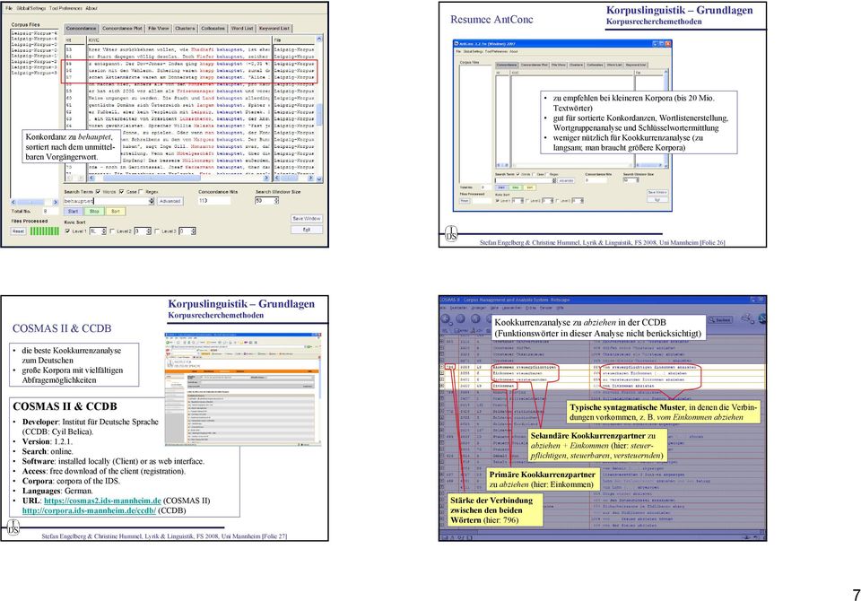 Engelberg & Christine Hummel, Lyrik & Linguistik, FS 2008, Uni Mannheim [Folie 25] Stefan Engelberg & Christine Hummel, Lyrik & Linguistik, FS 2008, Uni Mannheim [Folie 26] COSMAS II & CCDB die beste