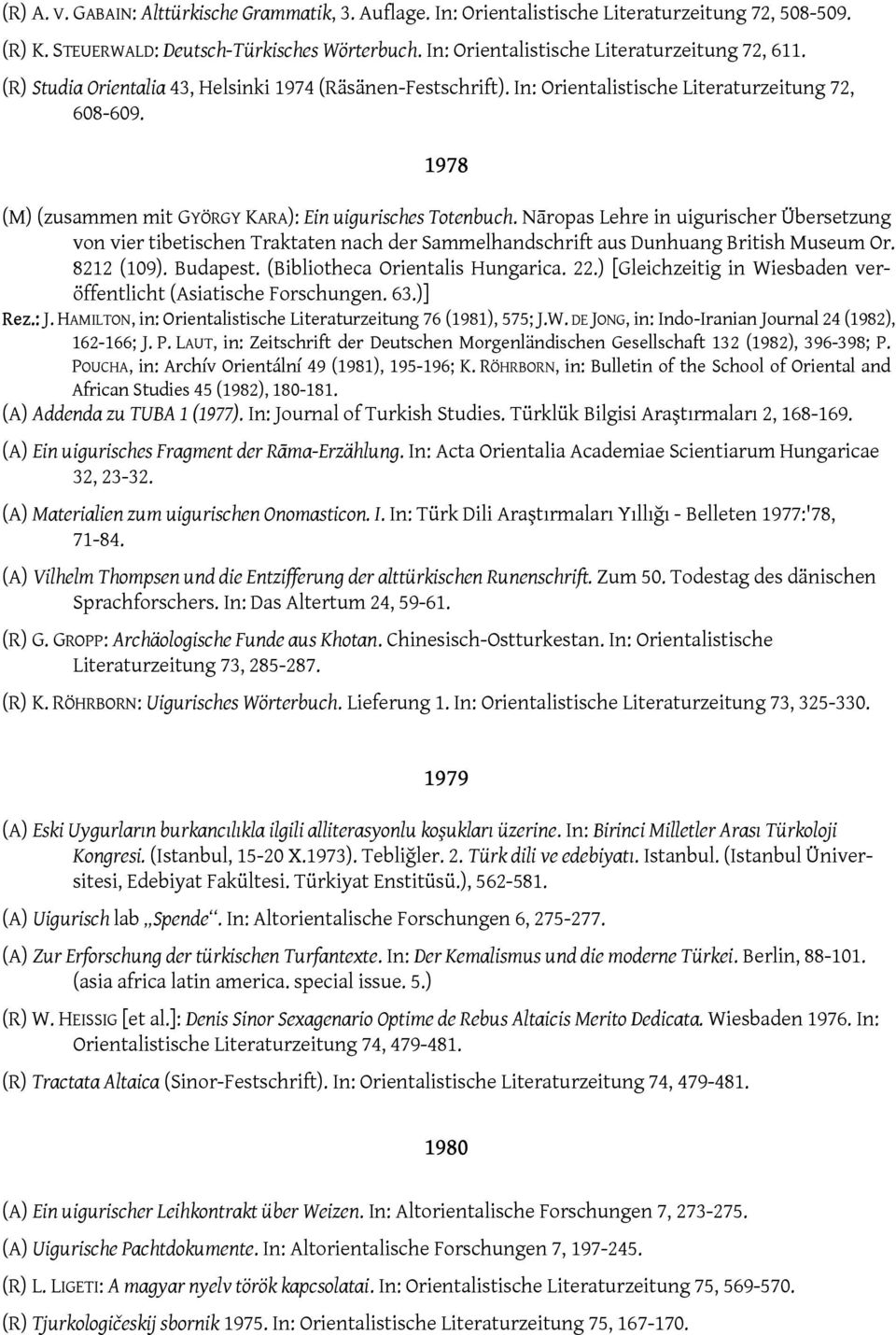 1978 (M) (zusammen mit GYÖRGY KARA): Ein uigurisches Totenbuch. Nāropas Lehre in uigurischer Übersetzung von vier tibetischen Traktaten nach der Sammelhandschrift aus Dunhuang British Museum Or.