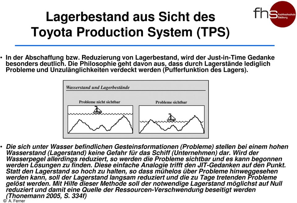 Wasserstand und Lagerbestände Probleme nicht sichtbar Probleme sichtbar Die sich unter Wasser befindlichen Gesteinsformationen (Probleme) stellen bei einem hohen Wasserstand (Lagerstand) keine Gefahr