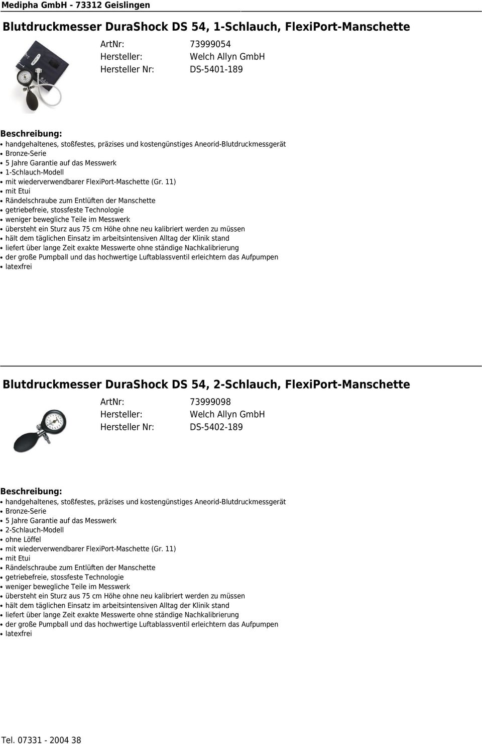 11) Blutdruckmesser DuraShock DS 54, 2-Schlauch, FlexiPort-Manschette ArtNr: 73999098 Hersteller Nr: DS-5402-189
