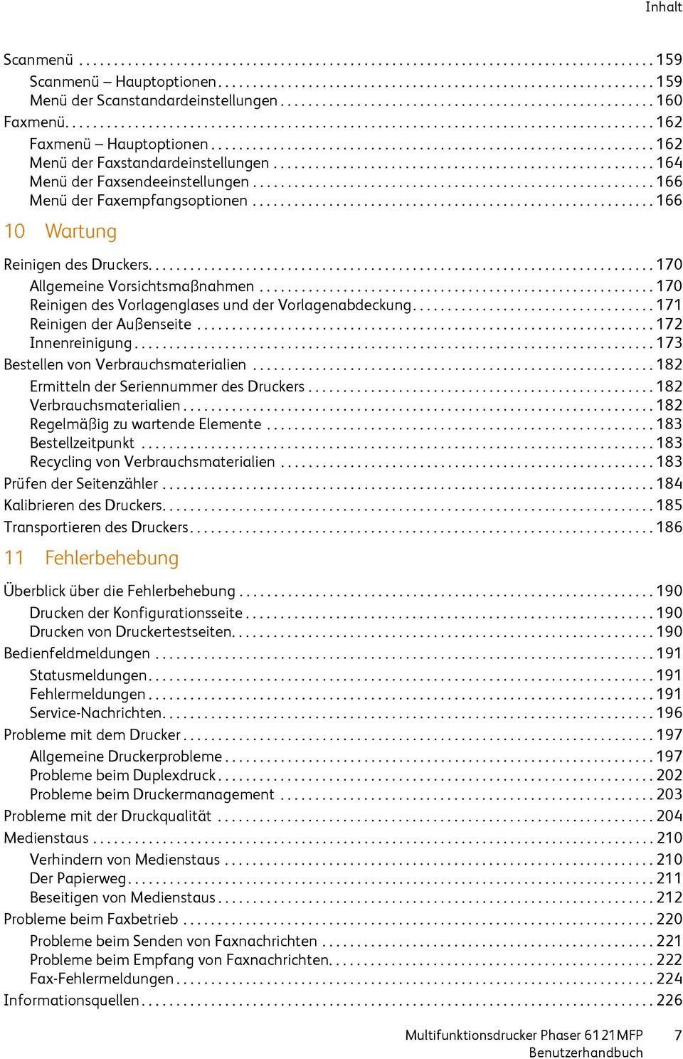 ............................................................... 162 Menü der Faxstandardeinstellungen....................................................... 164 Menü der Faxsendeeinstellungen.