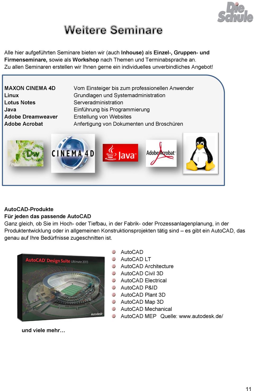 MAXON CINEMA 4D Linux Lotus Notes Java Adobe Dreamweaver Adobe Acrobat Vom Einsteiger bis zum professionellen Anwender Grundlagen und Systemadministration Serveradministration bis Programmierung