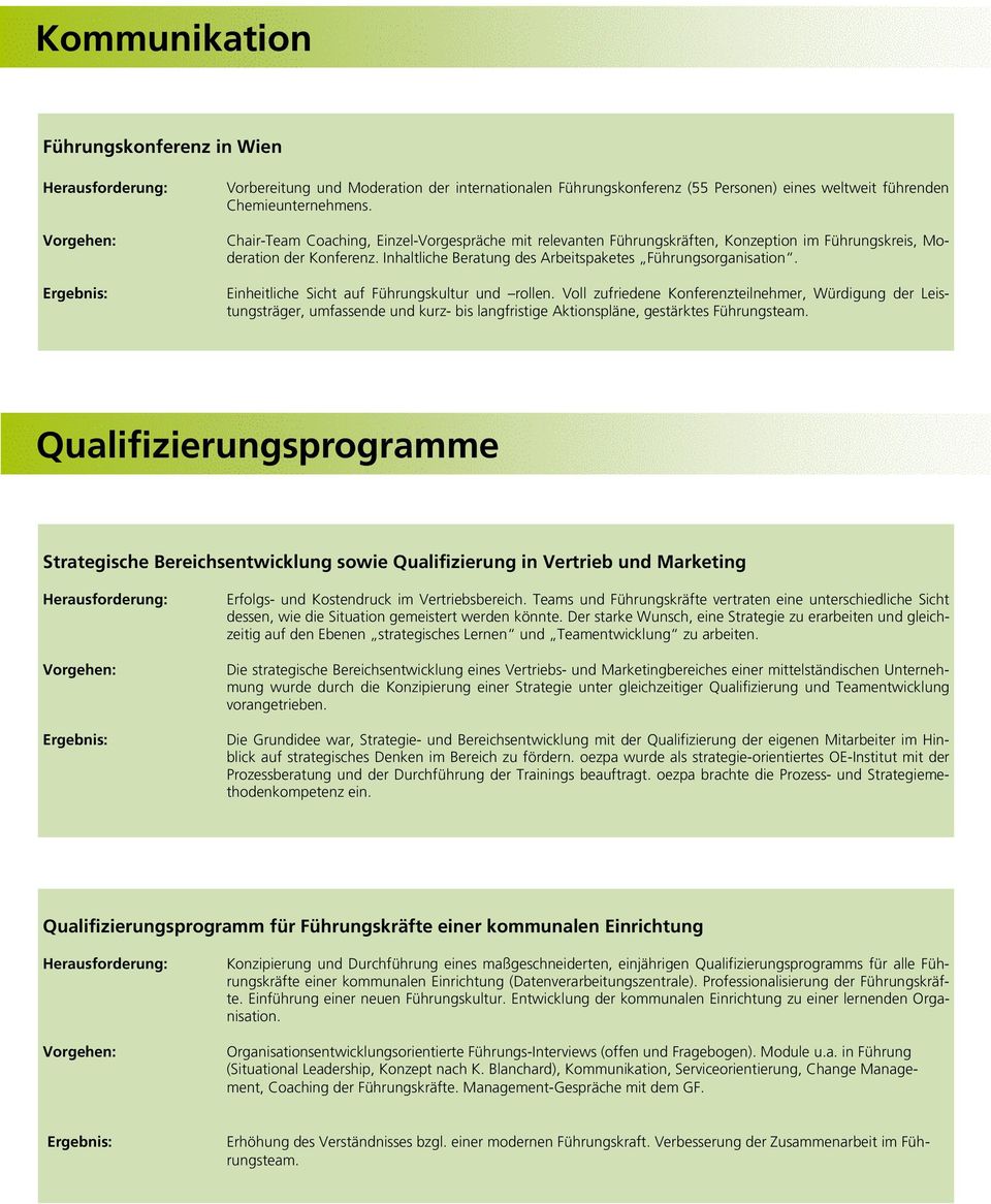 Einheitliche Sicht auf Führungskultur und rollen. Voll zufriedene Konferenzteilnehmer, Würdigung der Leistungsträger, umfassende und kurz- bis langfristige Aktionspläne, gestärktes Führungsteam.