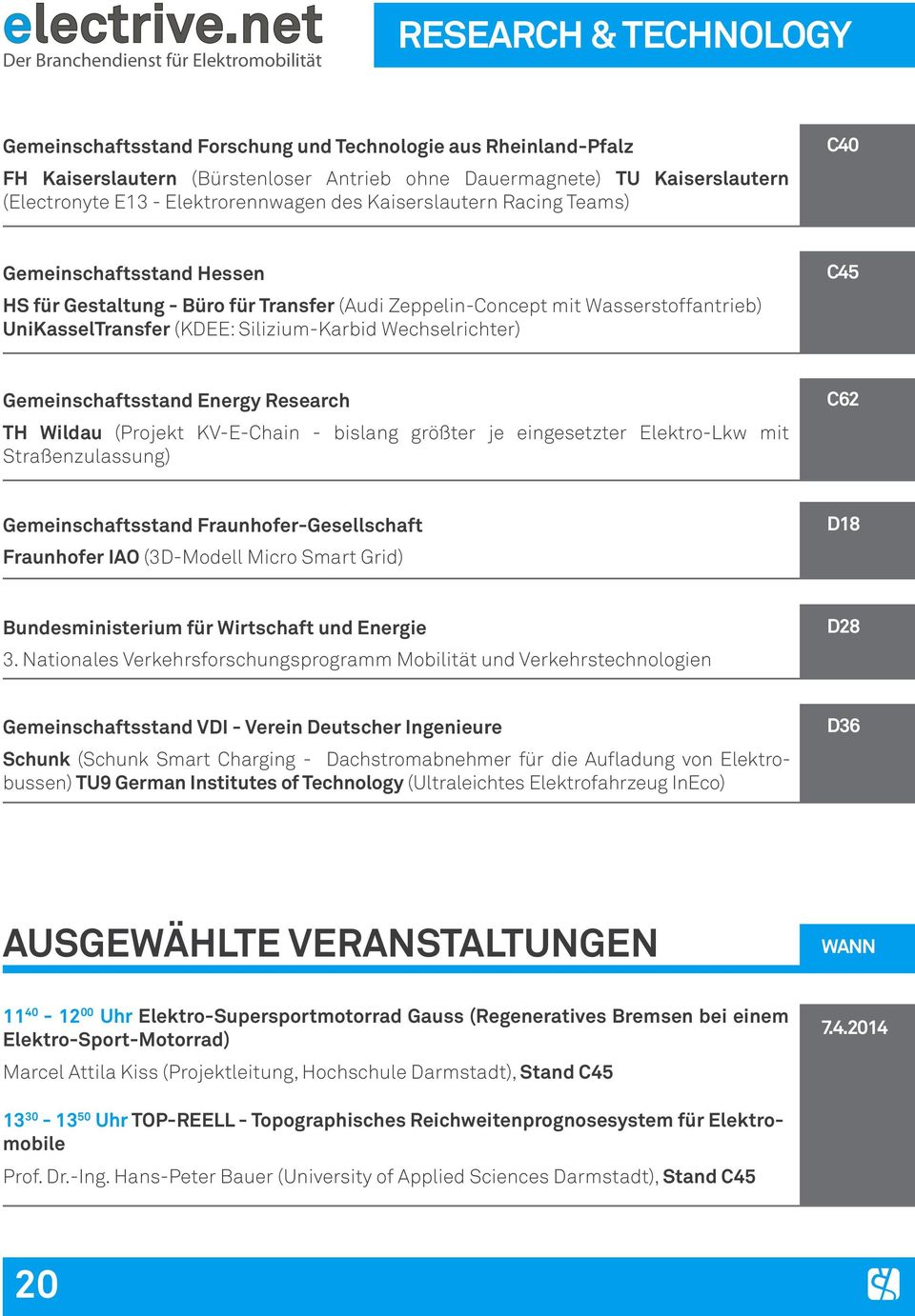 Wechselrichter) C45 Gemeinschaftsstand Energy Research TH Wildau (Projekt KV-E-Chain - bislang größter je eingesetzter Elektro-Lkw mit Straßenzulassung) C62 Gemeinschaftsstand Fraunhofer-Gesellschaft