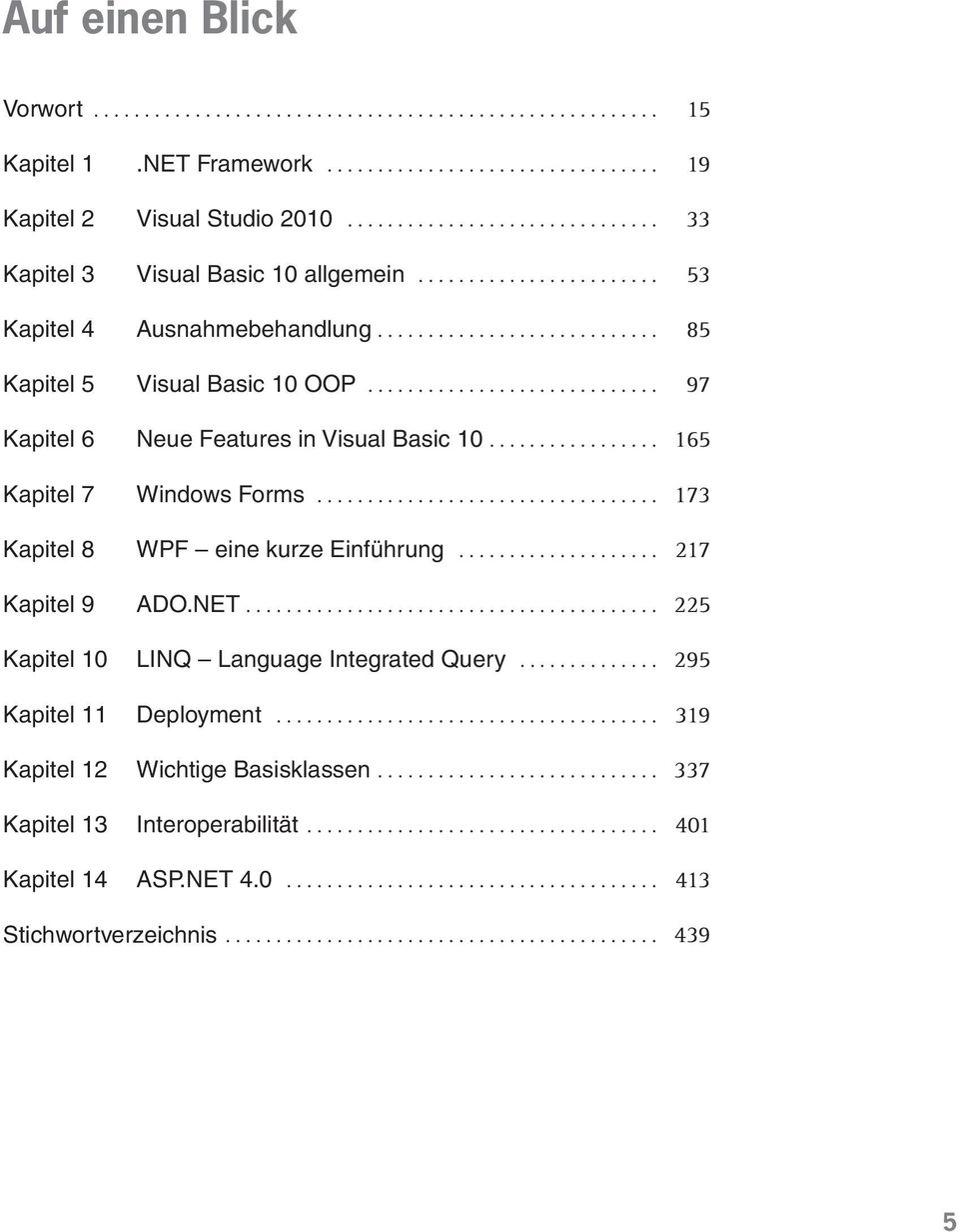 ............................ 97 Kapitel 6 Neue Features in Visual Basic 10................. 165 Kapitel 7 Windows Forms.................................. 173 Kapitel 8 WPF eine kurze Einführung.