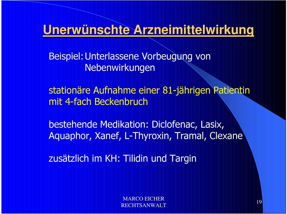 4-fach Beckenbruch bestehende Medikation: Diclofenac, Lasix, Aquaphor,