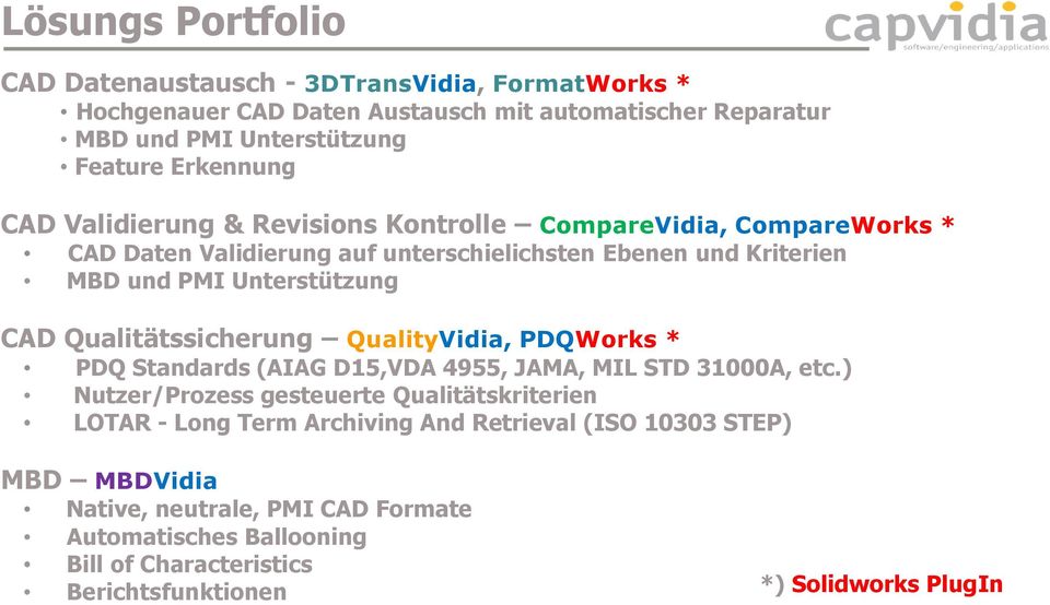 CAD Qualitätssicherung QualityVidia, PDQWorks * PDQ Standards (AIAG D15,VDA 4955, JAMA, MIL STD 31000A, etc.