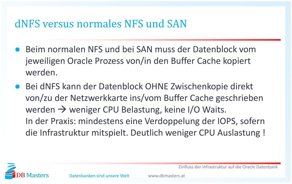 Bei dnfs kann der Datenblock OHNE Zwischenkopie direkt von/zu der Netzwerkkarte ins/vom Buffer Cache
