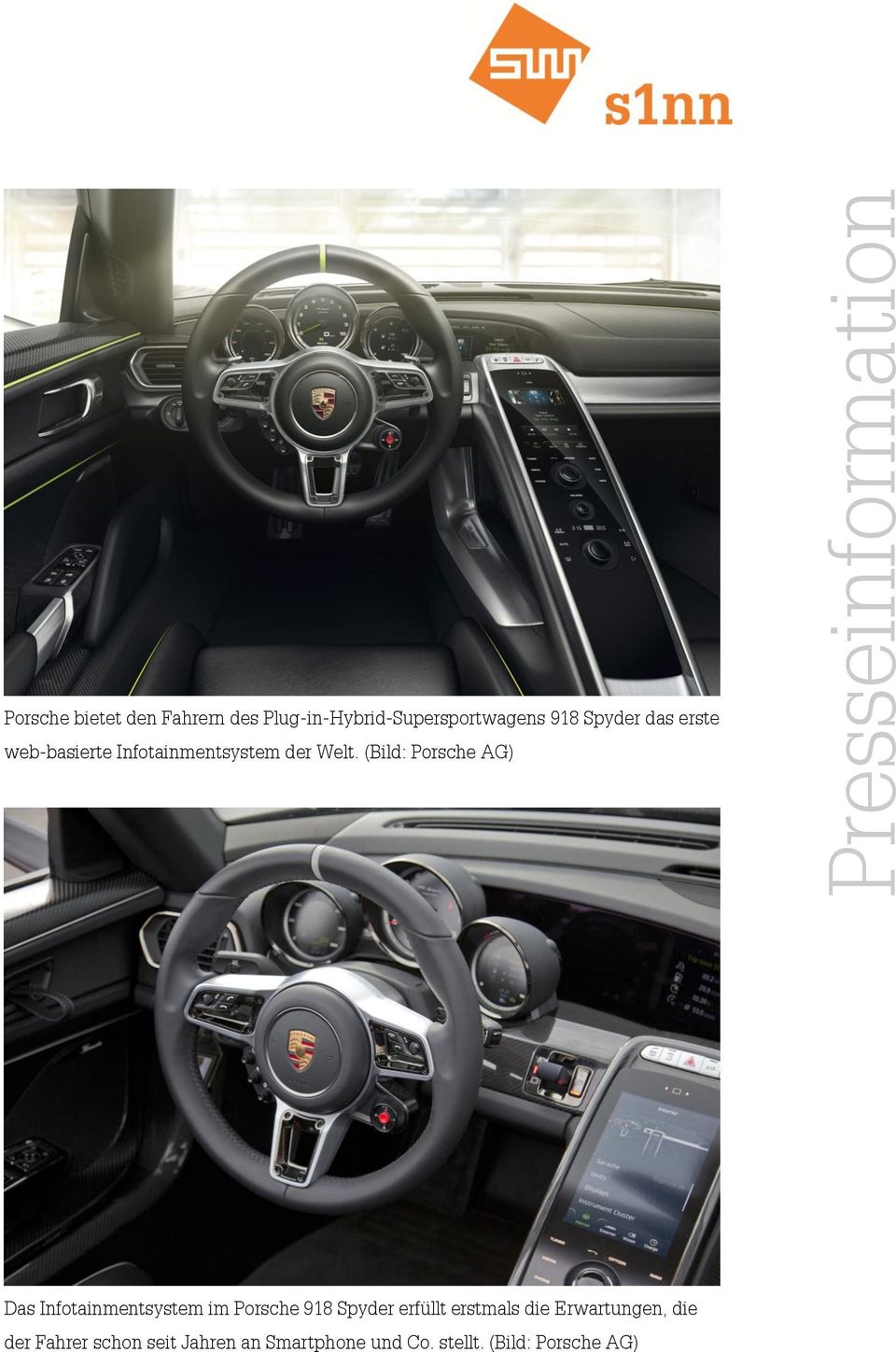 (Bild: Porsche AG) Das Infotainmentsystem im Porsche 918 Spyder erfüllt