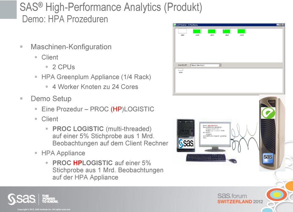 Beobachtungen auf dem Client Rechner HPA Appliance PROC HPLOGISTIC auf einer 5% Stichprobe aus 1 Mrd.