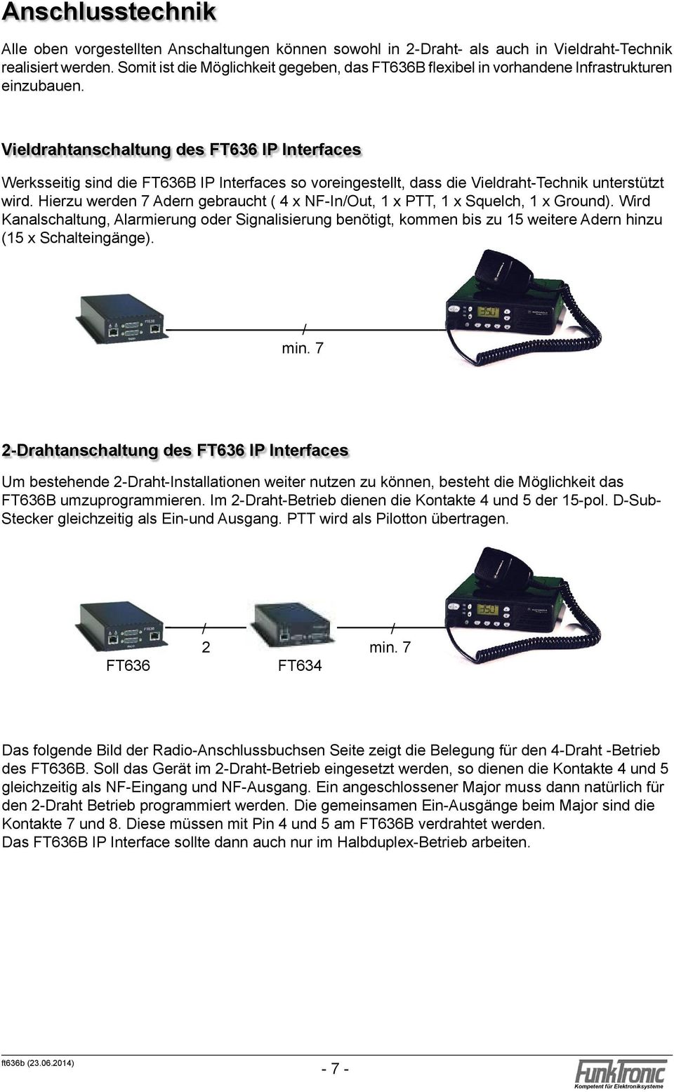 Vieldrahtanschaltung des FT636 IP Interfaces Werksseitig sind die FT636B IP Interfaces so voreingestellt, dass die Vieldraht-Technik unterstützt wird.