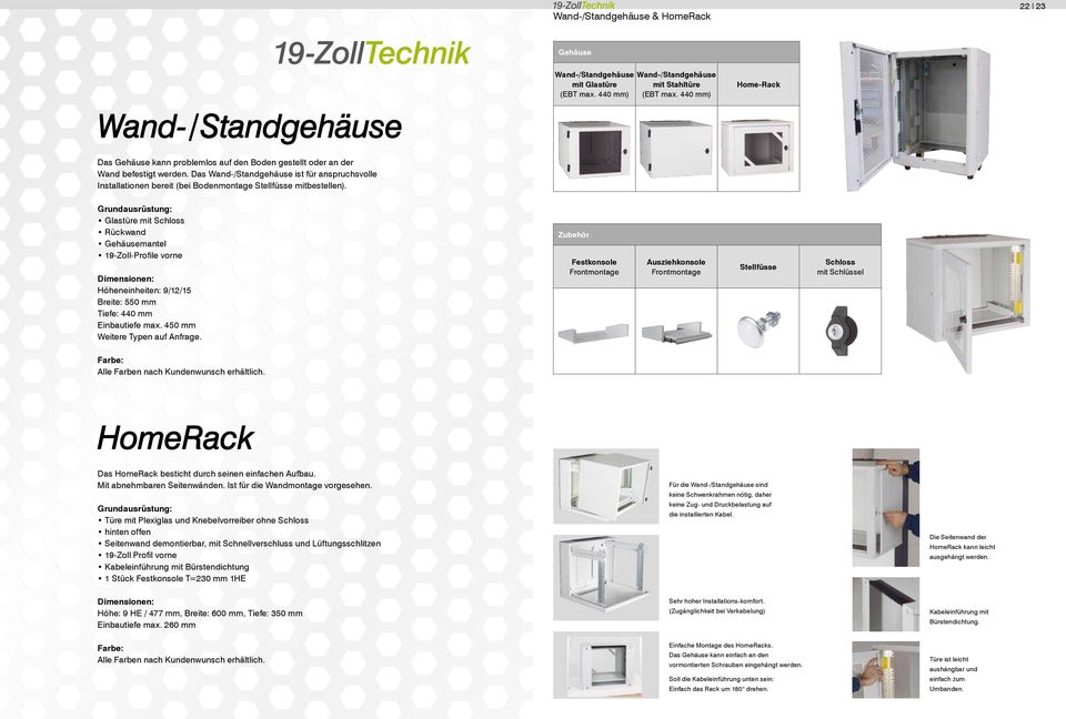 Das Wand-/Standgehäuse ist für anspruchsvolle Installationen bereit (bei Bodenmontage Stellfüsse bestellen).