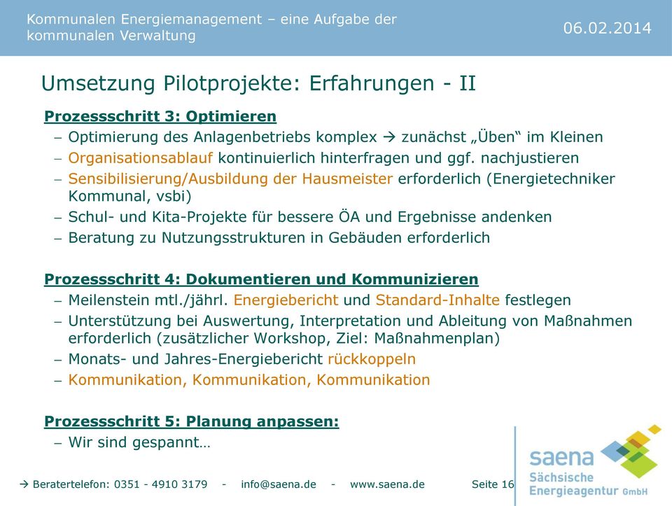 in Gebäuden erforderlich Prozessschritt 4: Dokumentieren und Kommunizieren Meilenstein mtl./jährl.