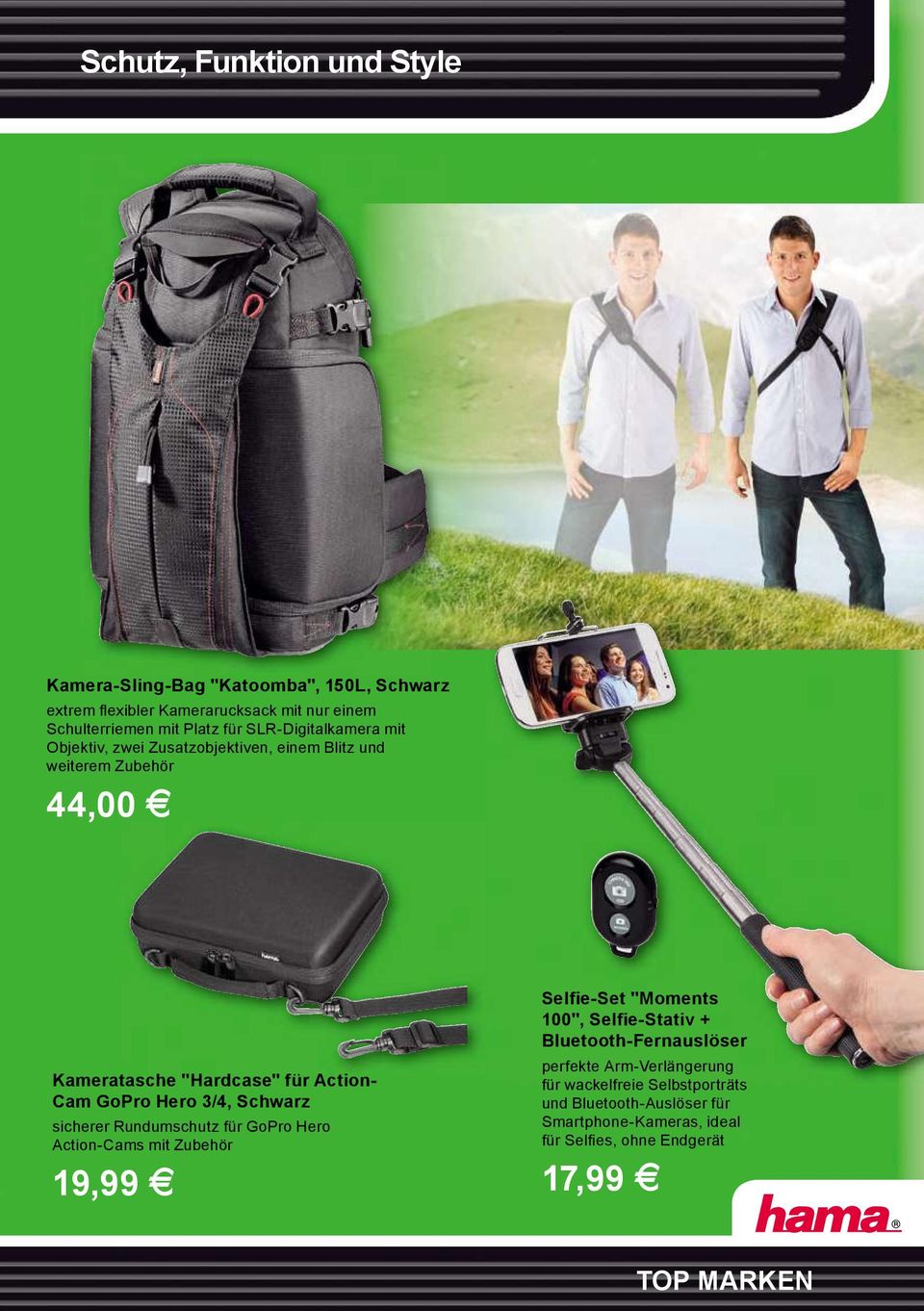 3/4, Schwarz sicherer Rundumschutz für GoPro Hero Action-Cams mit Zubehör 19,99 Selfie-Set "Moments 100", Selfie-Stativ + Bluetooth-Fernauslöser