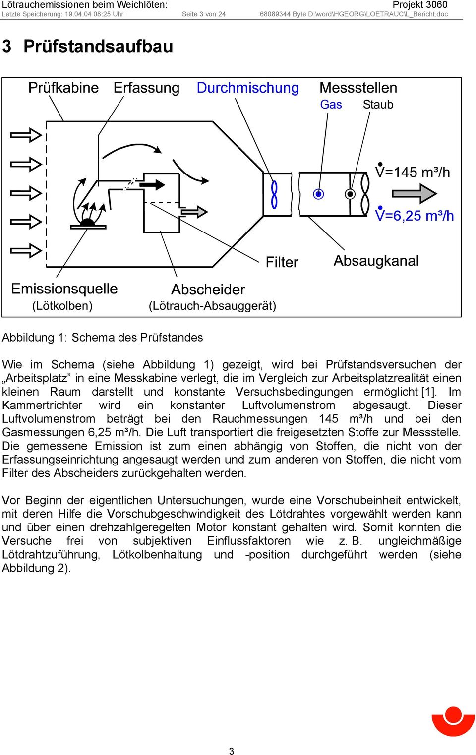 verlegt, die im Vergleich zur Arbeitsplatzrealität einen kleinen Raum darstellt und konstante Versuchsbedingungen ermöglicht [1]. Im Kammertrichter wird ein konstanter Luftvolumenstrom abgesaugt.