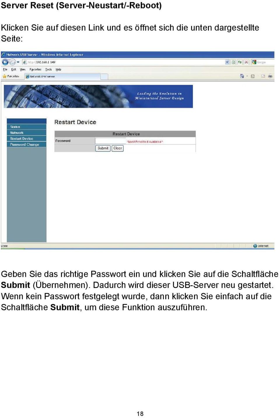 Schaltfläche Submit (Übernehmen). Dadurch wird dieser USB-Server neu gestartet.