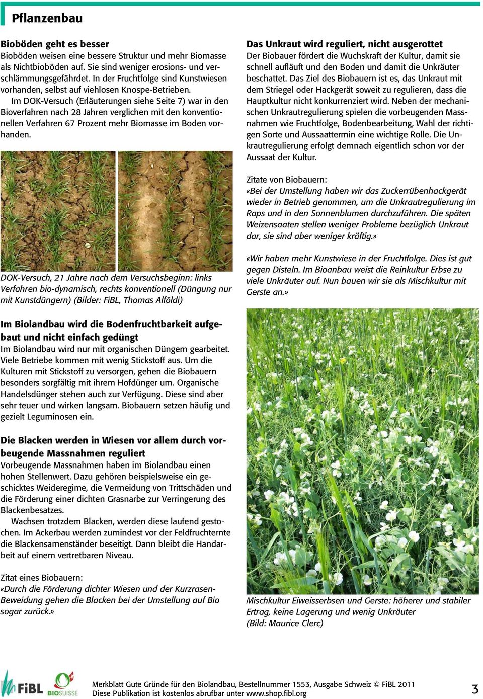 Im DOK-Versuch (Erläuterungen siehe Seite 7) war in den Bioverfahren nach 28 Jahren verglichen mit den konventionellen Verfahren 67 Prozent mehr Biomasse im Boden vorhanden.