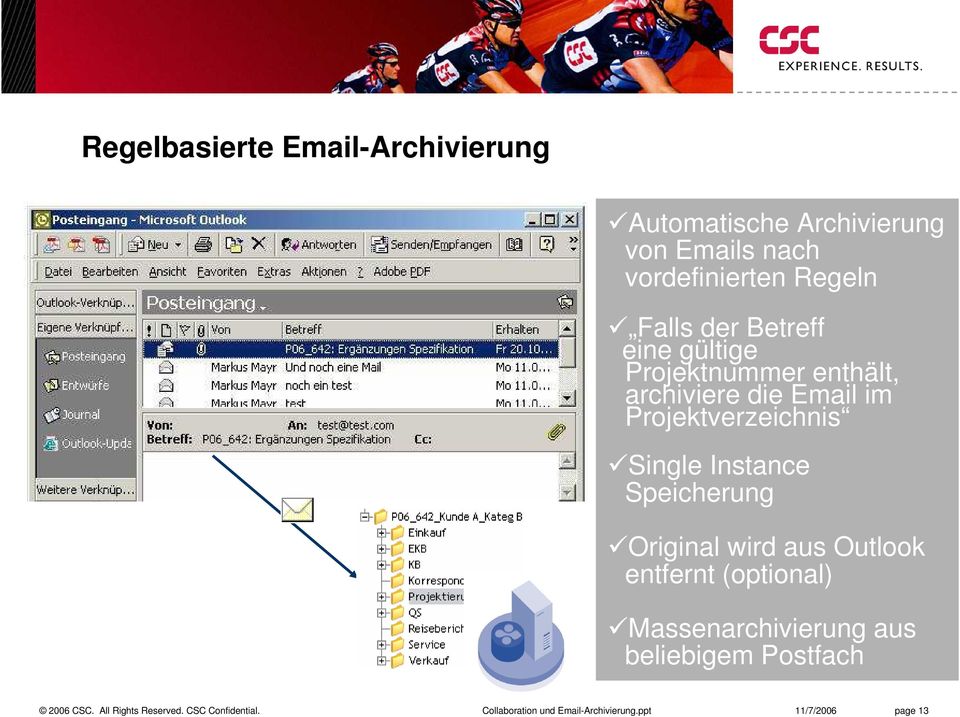 archiviere die Email im Projektverzeichnis Single Instance Speicherung Original