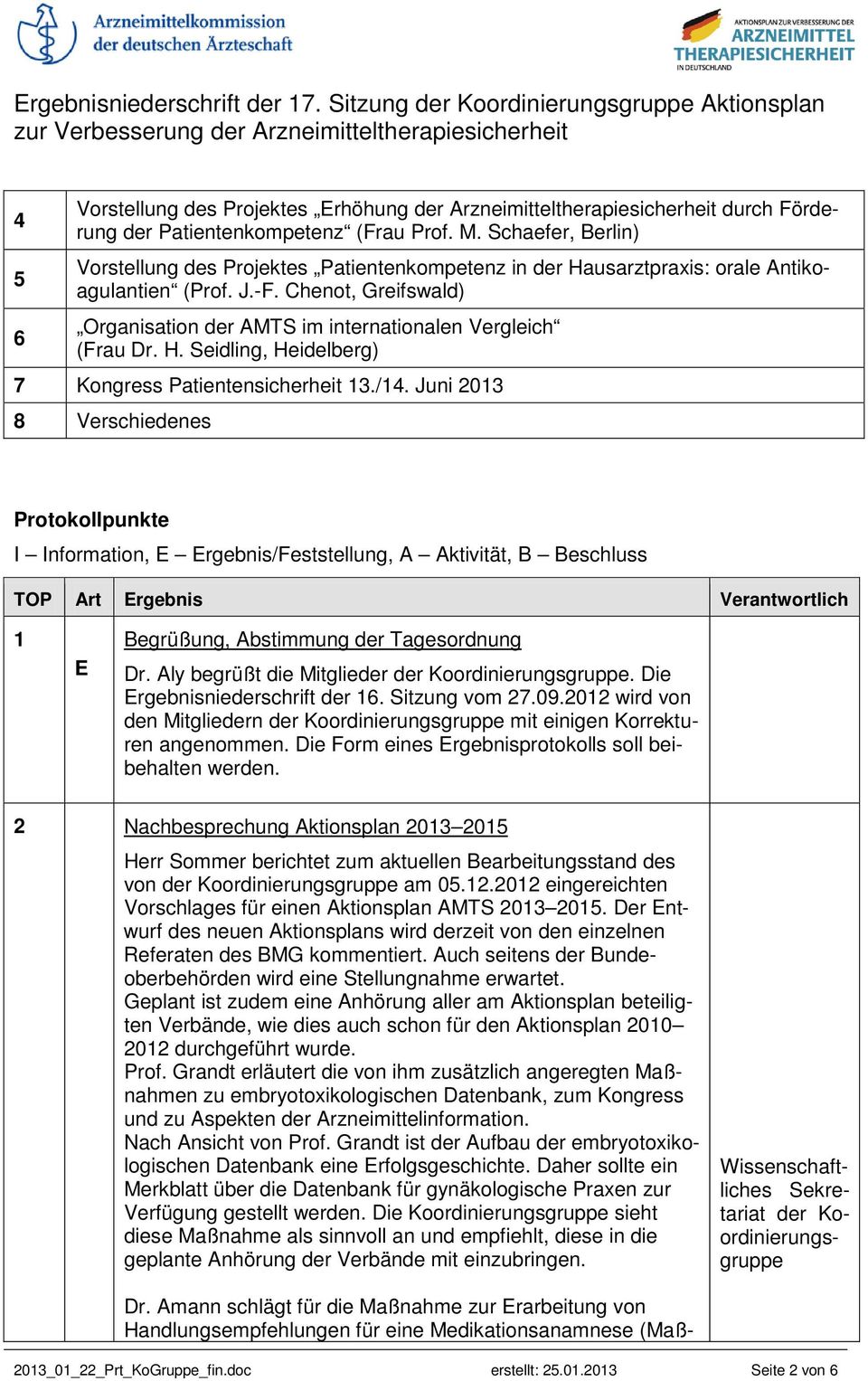 Chenot, Greifswald) Organisation der AMTS im internationalen Vergleich (Frau Dr. H. Seidling, Heidelberg) 7 Kongress Patientensicherheit 13./14.