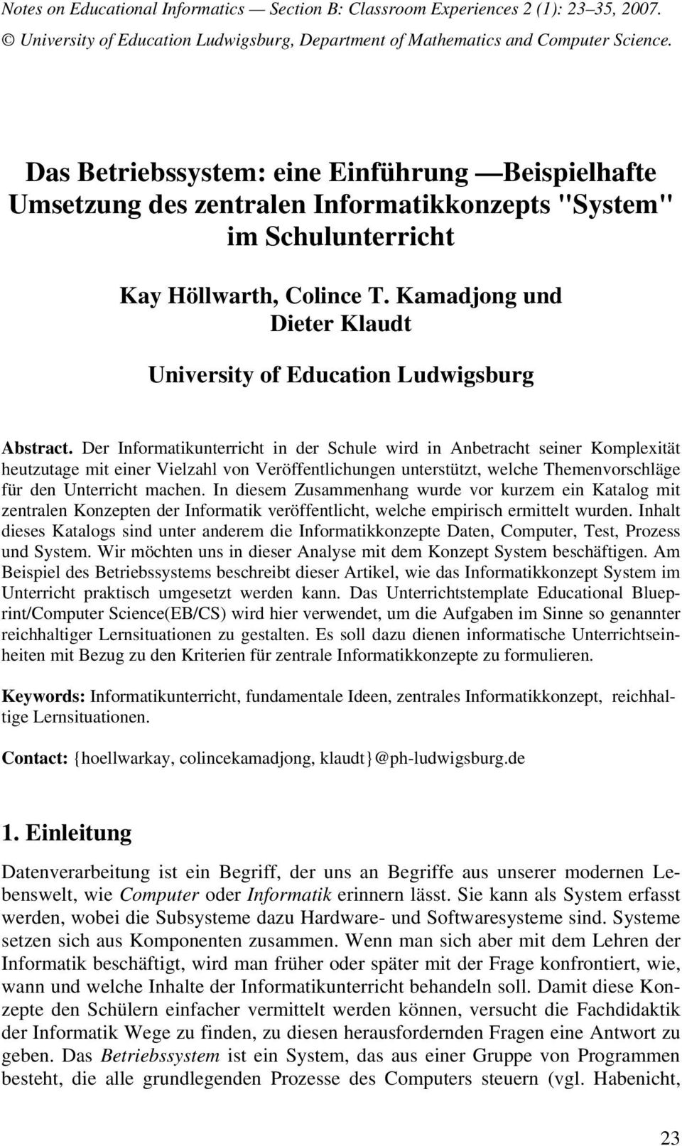 Kamadjong und Dieter Klaudt University of Education Ludwigsburg Abstract.