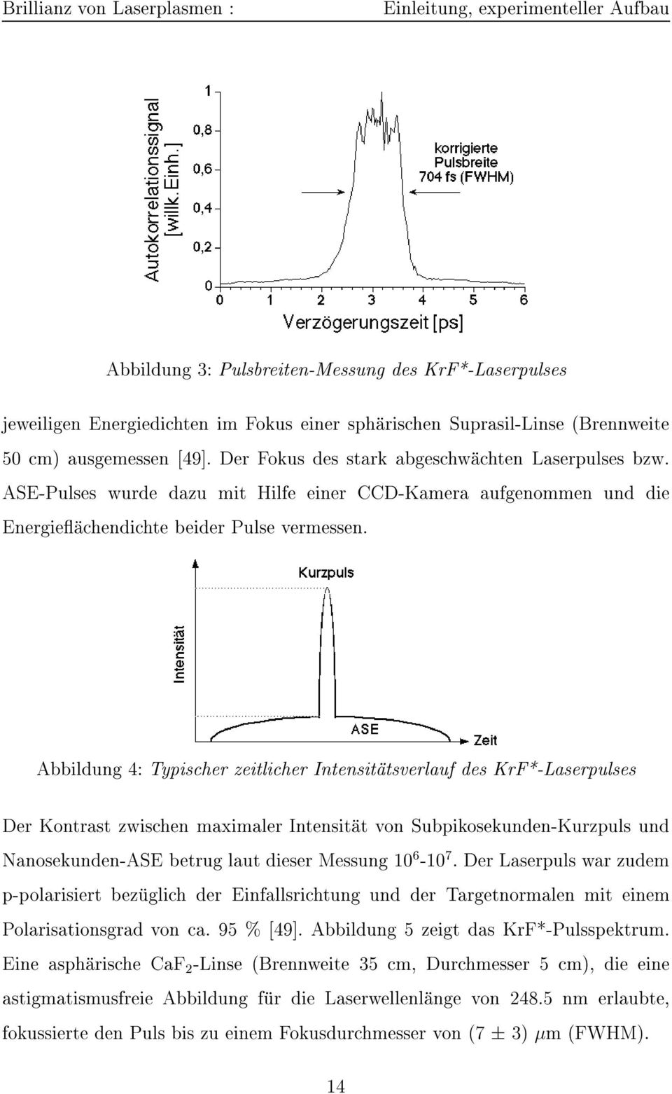 Abbildung 4: Typischer zeitlicher Intensitatsverlauf des KrF*-Laserpulses Der Kontrast zwischen maximaler Intensitat von Subpikosekunden-Kurzpuls und Nanosekunden-ASE betrug laut dieser Messung 10