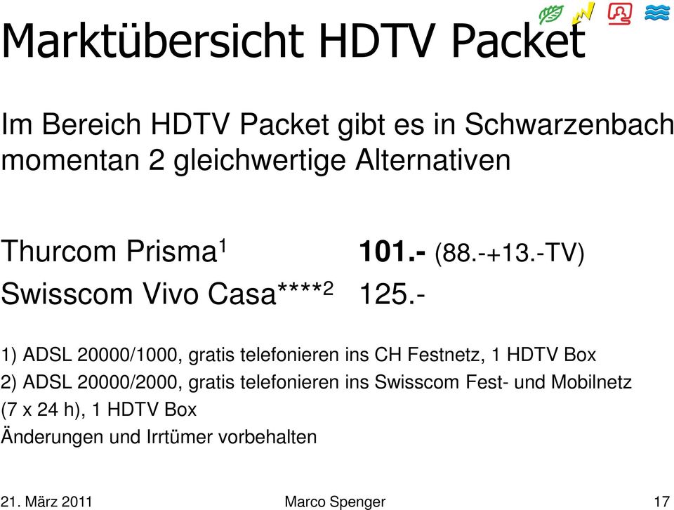 -TV) 1) ADSL 20000/1000, gratis telefonieren ins CH Festnetz, 1 HDTV Box 2) ADSL 20000/2000, gratis