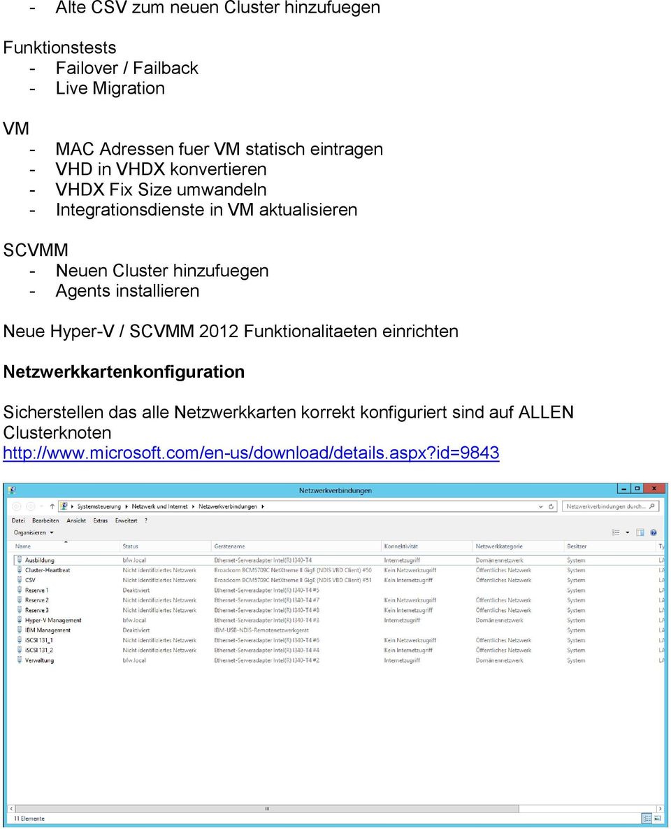 hinzufuegen - Agents installieren Neue Hyper-V / SCVMM 2012 Funktionalitaeten einrichten Netzwerkkartenkonfiguration Sicherstellen