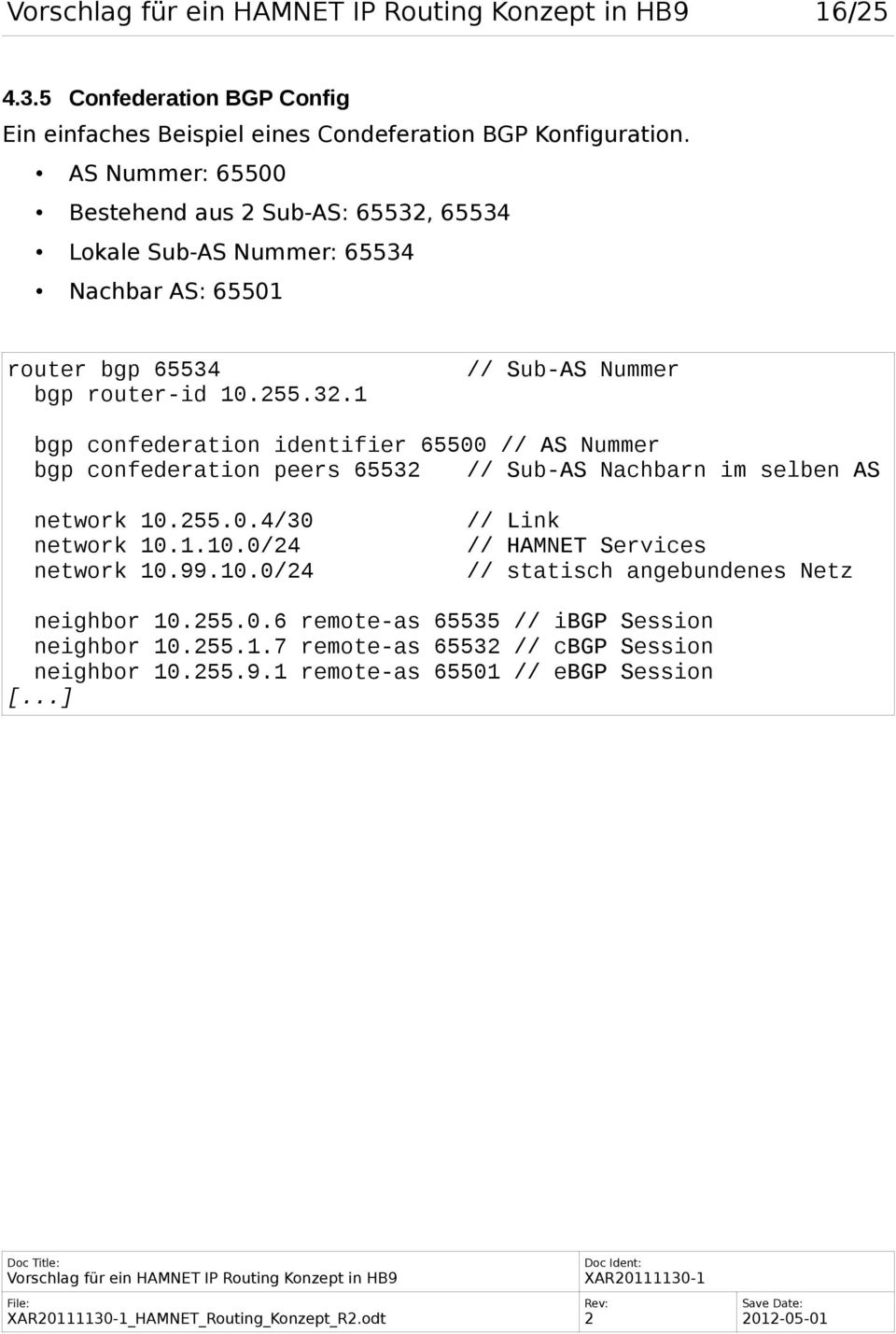 65534 Lokale Sub-AS Nummer: 65534 Nachbar AS: 65501 router bgp 65534 bgp router-id 10.55.3.1 // Sub-AS Nummer bgp confederation identifier 65500 // AS Nummer bgp confederation peers 6553 // Sub-AS Nachbarn im selben AS network 10.