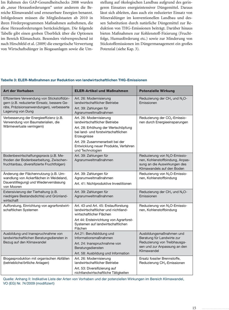Die folgende Tabelle gibt einen groben Überblick über die Optionen im Bereich Klimaschutz. Besonders vielversprechend ist nach Hirschfeld et al.