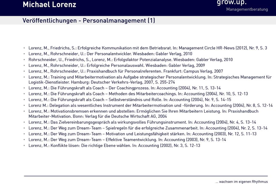 : Erfolgreiche Personalauswahl. Wiesbaden: Gabler Verlag, 2009 Lorenz, M., Rohrschneider, U.: Praxishandbuch für Personalreferenten. Frankfurt: Campus Verlag, 2007 Lorenz, M.