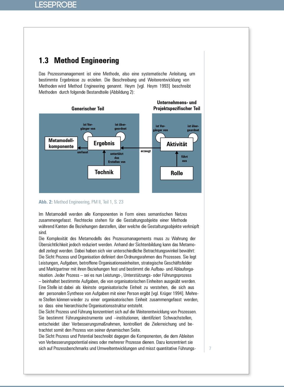 Heym 1993] beschreibt Methoden durch folgende Bestandteile (Abbildung 2): Generischer Teil Unternehmens- und Projektspezifischer Teil ist Vorgänger von ist übergeordnet ist Vorgänger von ist