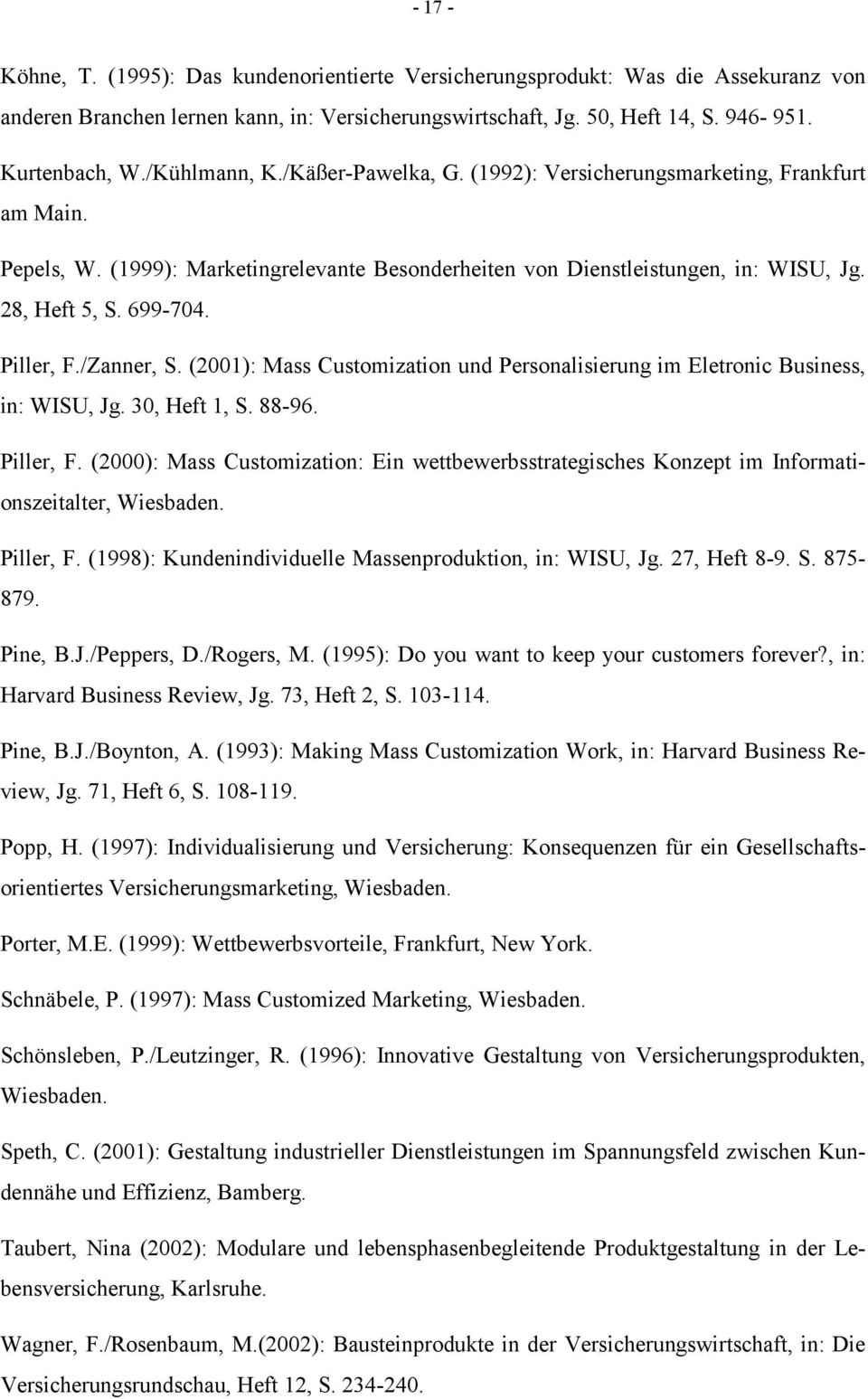 Piller, F./Zanner, S. (2001): Mass Customization und Personalisierung im Eletronic Business, in: WISU, Jg. 30, Heft 1, S. 88-96. Piller, F.