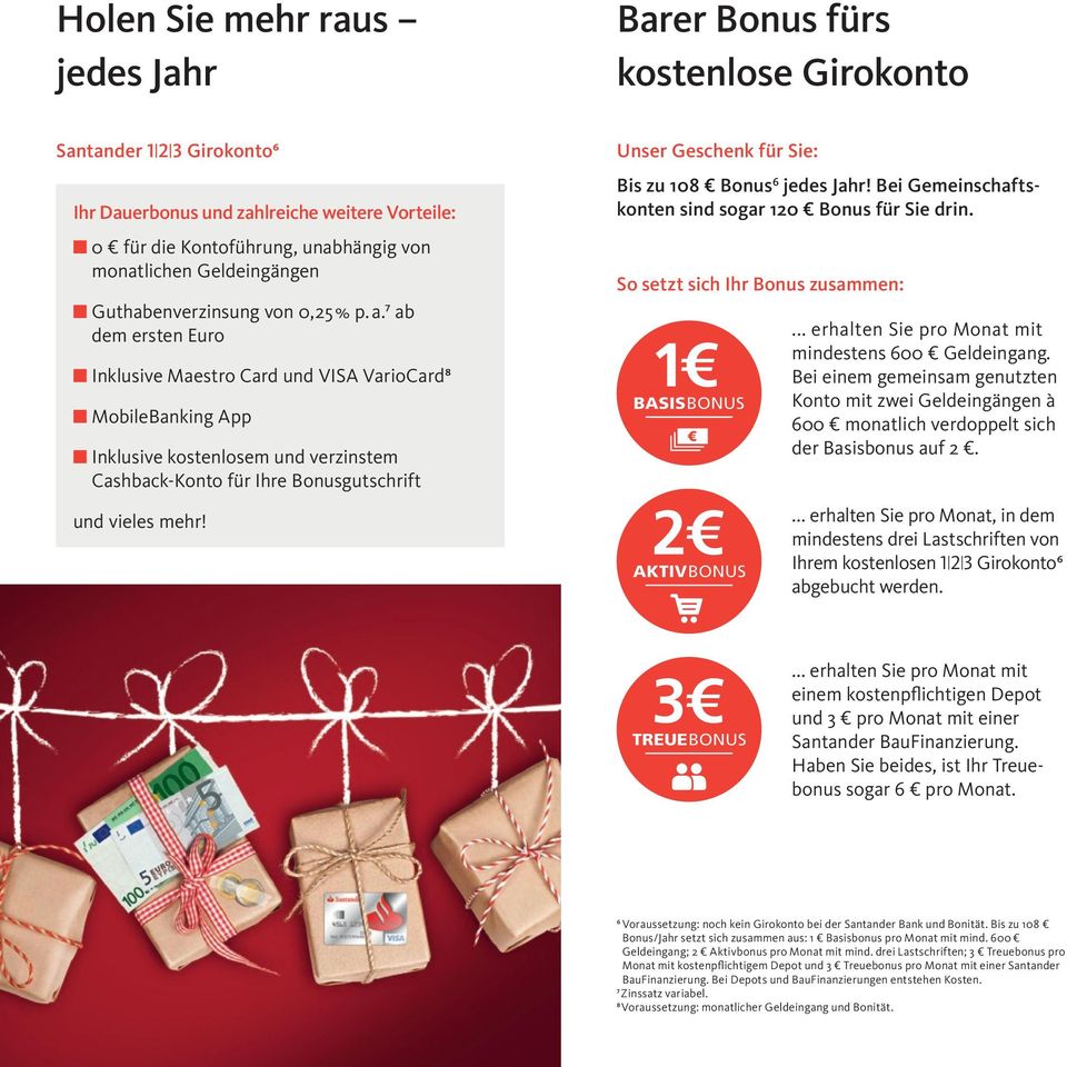 7 ab dem ersten Euro n Inklusive Maestro Card und VISA VarioCard8 n MobileBanking App n Inklusive kostenlosem und verzinstem Cashback-Konto für Ihre Bonusgutschrift und vieles mehr!