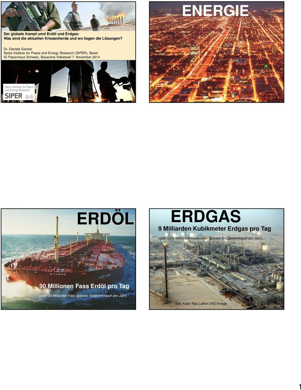 November 2014 ERDÖL ERDGAS 9 Milliarden Kubikmeter Erdgas pro Tag (oder 3300 Milliarden Kubikmeter globaler Erdgasverbrauch