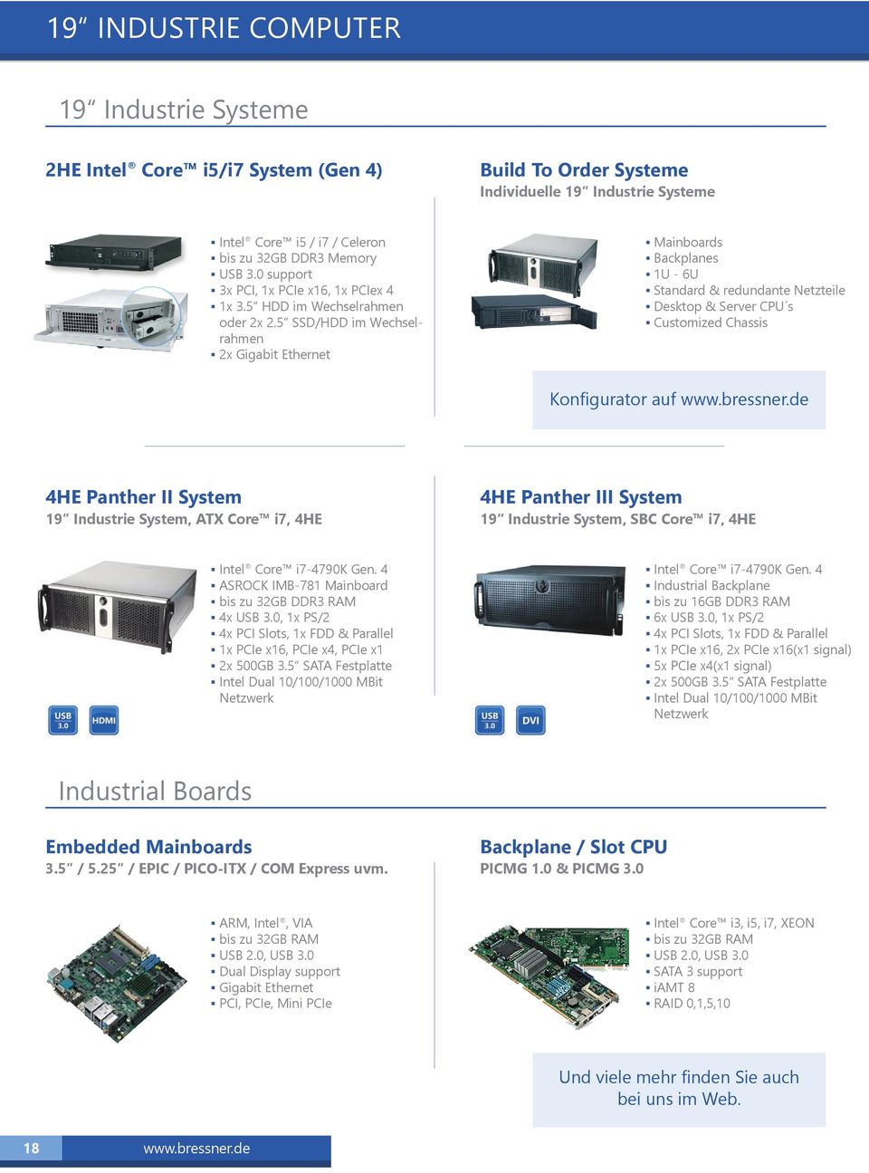 5 SSD/HDD im Wechselrahmen 2x Gigabit Ethernet Mainboards Backplanes 1U - 6U Standard & redundante Netzteile Desktop & Server CPU s Customized Chassis Konfigurator auf 4HE Panther II System 19