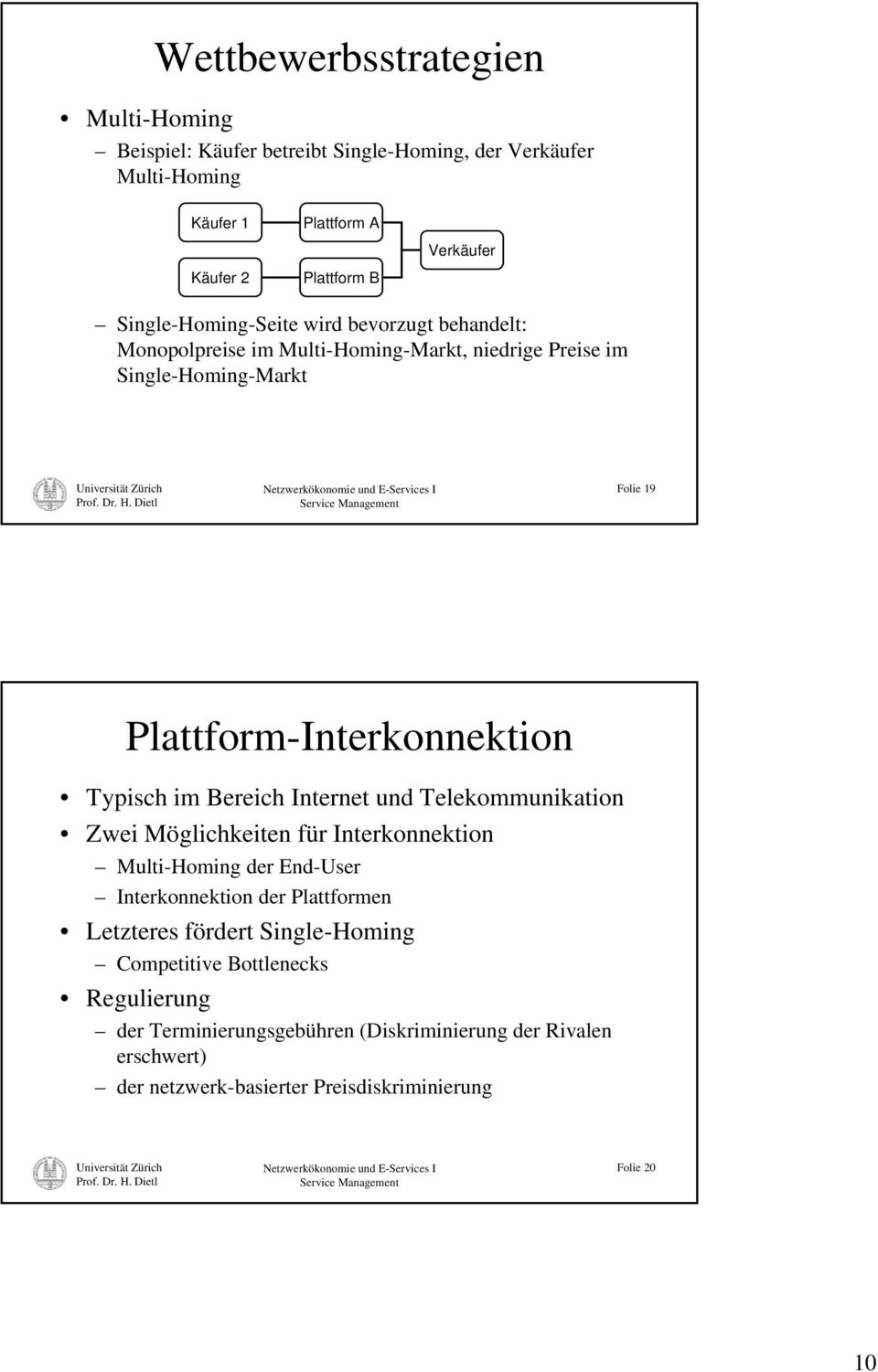Typisch im Bereich Internet und Telekommunikation Zwei Möglichkeiten für Interkonnektion Multi-Homing der End-User Interkonnektion der Plattformen Letzteres