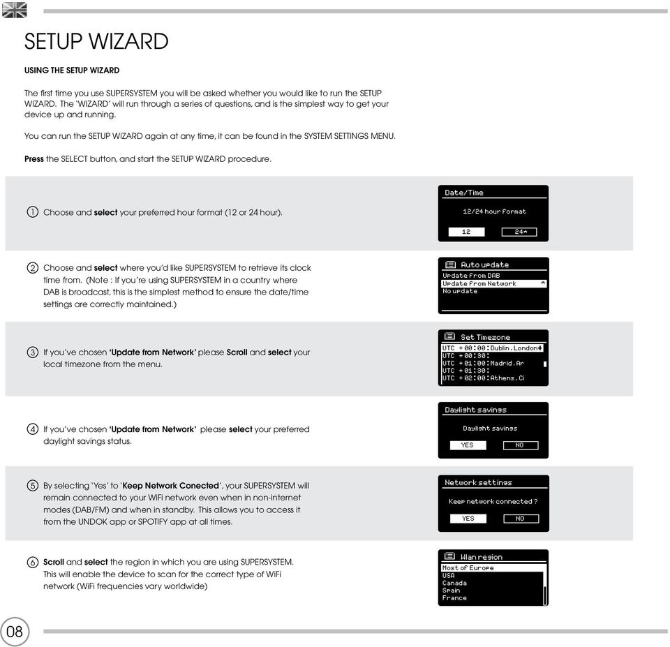 You can run the SETUP WIZARD again at any time, it can be found in the SYSTEM SETTINGS MENU. Press the SELECT button, and start the SETUP WIZARD procedure.