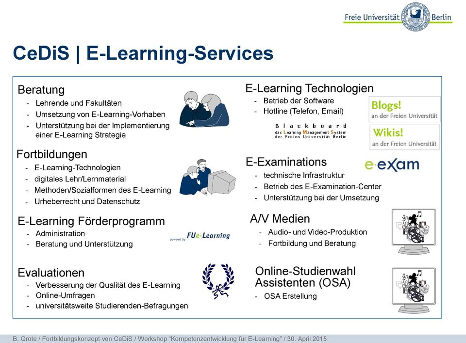 E-Learning Technologien - Betrieb der Software - Hotline (Telefon, Email) E-Examinations - technische Infrastruktur - Betrieb des E-Examination-Center - Unterstützung bei der Umsetzung A/V Medien -